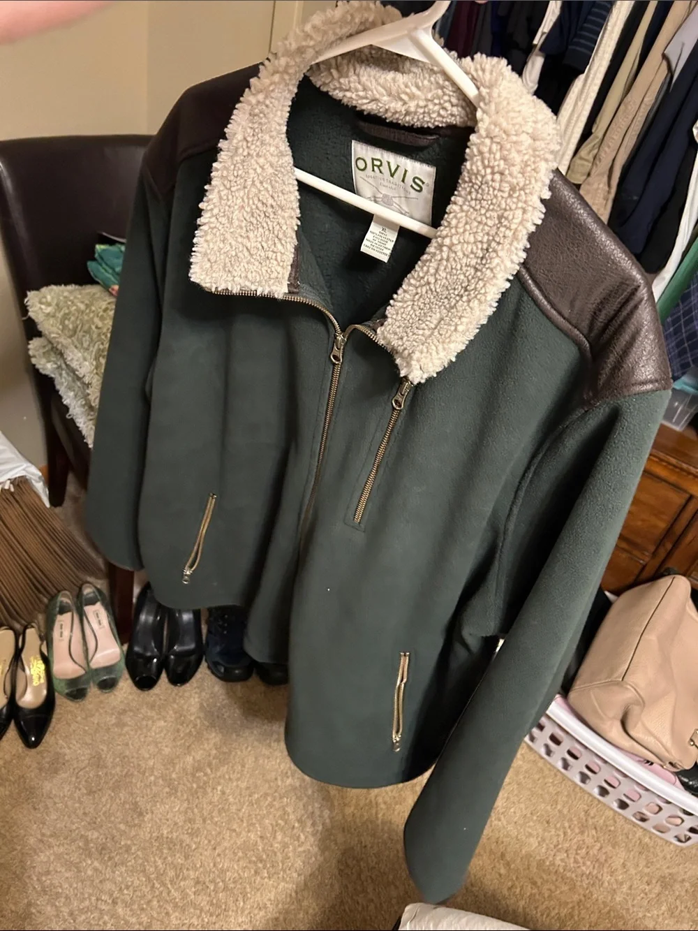 Orvis Green Fleece Jacket with Sherpa Collar